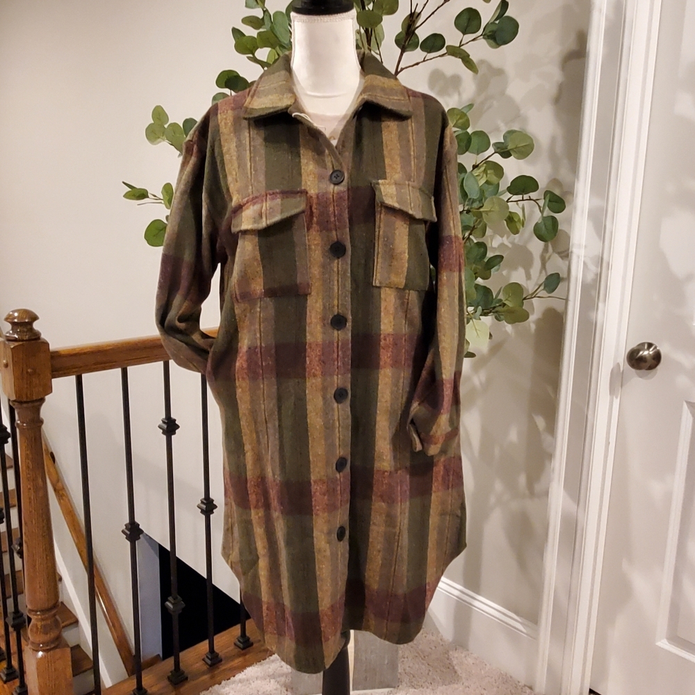 Plaid Button Coat (Shacket)